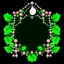 Placeholder: Create an Artwork of a Mirror with ivy branches and pearls necklace, Like a creative Logo for a Varasity Jacket to put a random number uin it, Vector illustration. Colors should be pink and green