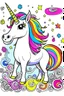 Placeholder: kids illustration, an unicorn image, cartoon style, thick line, low details, vivid color