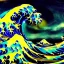 Placeholder: The great wave of kanagawa painted with clouds of colours, storm,mount fuji, by Van Gogh, 8k