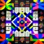 Placeholder: Kente scene, thread, surreal, flying Rubik's cube, african pattern symbols, engraved, 8k quality, hyper realistic, unreal engine 5