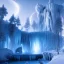 Placeholder: Ice palace, white snow, moonlight, waterfall, grand landscape, John Rowe, realistic, unreal engine, artstation