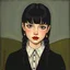 Placeholder: Wednesday addams, with bangs, in the style of egon Schiele