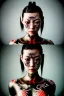 Placeholder: Photo Studio portrait, Asian woman samurai, yakuza body tattoos, symmetry photography, cyberpunk, latex dress, japanese traditional ornaments, red, white, black, led wires, glow eyes, cinematic, Ultra realistic, dark scene, wide angle view, soft color, highly detailed, unreal engine 5, RTX, ultra detail, 3d, finely drawn, high definition.