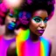 Placeholder: full body shot, masterpiece, best quality, family of three, dark skinned, sparkling eyes, fluorescent skin, colorful makeup, afro, highly detailed body, afrofuturism, scifi, sun light, 4K, RAW, depth of field, high contrast, realistic details, 24mm