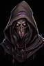 Placeholder: Produce a high-quality Twitch emote portraying a hooded cultist, meticulously crafted to convey an atmosphere of dark intrigue. The cultist should possess long, tangled locks cascading from beneath the hood, framing a face etched with cryptic tattoos and scars. Their ears are stretched with intricate gauges, while a striking septum piercing draws attention to their penetrating gaze. A split tongue, reminiscent of serpentine allure, subtly flicks between parted lips. The cultist's hand, adorned w