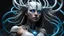 Placeholder: An android-mutant woman with long hair, a biomechanical mutant with sky-blue eyes, a white robot body, she is the AI-Medusa woman with like snakes of hair, the wirling with blue-white hair, full body, stunning, mystic and sci-fi mix creature, high detalied, sharp focus, perfect beauty, professional photo