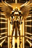 Placeholder: Photography realistic fullbody,facing front Angel Warrior,iron straddle wings, realistic, golden ratio, symmetric, mecha,eyes LED light, metallic polished shiny armour,abstracts background