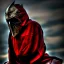 Placeholder: warrior in the blood walking into the flame of war, cinematic, HDR, highly detailed, mask cover whole face and hood, scull mask, ProPhoto RGB, Half rear Lighting, nsane details, intricate details, 32k, Super-Resolution, DOF, Color Grading, Depth of Field, ghost, messenger of death, non photorealistic rendering