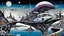 Placeholder: whimsical weird car-fish-like vehicle, and bizarre mutant animals in weird whimsical landscape between two long thin bridges, surreal vibe with abstractions, around surreal cracked painted weird land with rocks, trees, two moon, deep dark purple, gray, black, white, brown pale blue colors. style of Chagall , of Minjae Lee and Tim Burton, absurd beauty picture. weird bizarre absurd, nightmare, big neuron network clouds background and thin bridges, too big, too elongated shapes, psychedelic dream