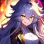 Placeholder: Clear focus, 8k, beautiful lighting, vibrant colors, girl, white long hair, vibrant golden eyes, messy hair, hair in between the eyes, laughing, angry,