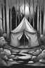 Placeholder: tent in a dark scary cartoon forest, background