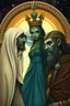 Placeholder: Two men and one earth genasi woman pretty with a crown close to spaceship open door