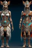 Placeholder: full body. cute. Fashion concept. Clothing style variations: think of a Unique and complicated tribal with jewels. 2 models, front and back. Hyper-detail. 8k quality.