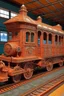 Placeholder: A salmon orange colored steampunk train station designed in Navajo woven art painted by Vincent van Gogh