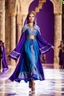 Placeholder: a woman in a blue dress walking down a runway, inspired by Jan Rustem, full body purple and white cloak, t - pose, sound of music, arabian features, preserved historical, a beautiful teen-aged girl, dancer, lodoss, muslim, russian style, people dancing