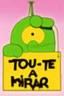 Placeholder: an image showing a green character holding a sign titled tou de volta skeptika, in the style of 1970s, post-war french design, flickr, tempera, contax ii, violent, joyful and optimistic --ar 2:3