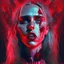 Placeholder: Singer Danish MØ face, blood, futuristic, iridescent, guts, wildflower, cosmic, intricate, darkred tones,