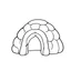 Placeholder: A black and white cute drawing of igloo. Only outline, white background,for kids