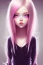 Placeholder: girl, holding knife, cute, beautiful, big nose, pink hair, long hair, blue eyes, black sweater, blushing