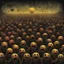 Placeholder: hundreds of anthropomorphic pac-man's strapped to inclined beds being forced to watch HR sensitivity training videos, Iv's attached to heads,, horrified frowny expressions, color ink illustration, horror, surreal, gritty by Chris Friel and Zdzislaw Beksinski