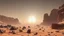 Placeholder: Mars rocky desert landscape that looks futuristic with futuristic lighting, the sky is dominated by a bright, light-blue and white morning sun, cinematic, atmospheric, horizon, hyper realistic, intricate details, highly detailed, concept art