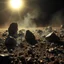 Placeholder: A striking quality close-up photograph captures a wasteland with odd stones, spooky, creepy, details of the dust very accentuated, glossy, organic, adorned with minerals and rocks, fog. Bathed in intense light, eerie, Max Ernst style, black sun, fog, volumetric light