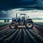 Placeholder: A farmer wearing denim overalls and wearing black rubber boots is plowing an agricultural field with a tractor, in the background hills of vineyards, a forest and a large barn, cloudy sky, lunch time, outdoor shot, cinematic, 12K, 1024X1026 pixelowers,types of flowers with name