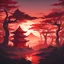 Placeholder: morning sunrise ninja red temple with trees