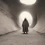 Placeholder: A cowardly masked man hides his face and only his eyes are visible Hidden in a tunnel in the ground