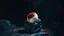 Placeholder: In a surreal dreamscape, fried egg with dark red center on black marble rock-like statute. The dark deep colors of the surrounding environment cast dramatic shadows, red droplets around egg , The dreamlike atmosphere is charged with a subtle thriller vibe, as the egg seems to pulse with a mysterious life force.