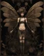 Placeholder: steampunk delicate metal woman, moth, wings, black background