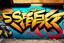 Placeholder: a graffiti mural wall with the word cell street fighter 6 style