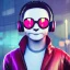 Placeholder: stylized Rabbit, smiling, cyberpunk headphone, sunglass, gangsta gold neckless, full body, magenta puffer jacket, manila city backdrop, dramatic lighting, hyper realistic, unreal engine 5, 16k