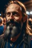 Placeholder: nice looking middelaged man with beard attending a heavy metal concert