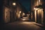 Placeholder: Quiet street at night with lighting. front view