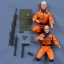 Placeholder: a large pile of face Mike Pence G.I. Joe toy Doll spaceforce uniform, orange blue fabric, pistol, wall packaging for sale, bright pricetag, finger, empty box