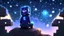 Placeholder: Minecraft Character, minecraft theme, purple starry sky, meditating, aesthetic, facing back