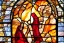 Placeholder: Cloaked woman holding fire on stain glass window