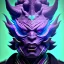 Placeholder: oni purple masked villain in galaxy, teal and purple smoke, detailed, realistic, 4k