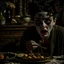 Placeholder: Strong texture, photorealism, Caravaggio, Egon Schiele. Intricate patterns, hypermaximalist. Photo made of inside house, an eerily mysterious, hidden and odd person is eating, a witchy house, sober style, pastel colors. Movie shot, spooky. Sinister scribbles, 33mm photography. Beasts