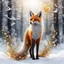 Placeholder: Masterpiece 3D render digital art, Sprinkle alcohol ink effects , a sprig of berries over a beautiful standing fox with a bushy tail, standing in the snow, backdrop forest winter landscape, insanely beautiful face , silver and gold snow swirl in background, pearls and beads and gold lines