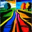 Placeholder: two roads diverged , art, oil colors, bright, picasso, masterpiece