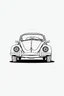 Placeholder: minimalist line art, vw beetle, vintage, against stark white background, thick ink outlines, 3D view, no shading, black and white, full size image, sports car,