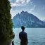 Placeholder: Man from behind is watching on tbe Lake Garda in Italy