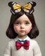 Placeholder: 3D. Hyperrealistic photograph of Mafalda in real life, with a bowtie or butterfly type bow on her head. Straight hair. (((Whole body)))