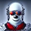 Placeholder: Snow man like a cyborg,with sunglasses,portrait,detail,textures