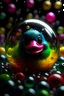 Placeholder: portrait of duck gorilla with a wicked smile inside a pile of transparent jelly bubbles of weird colors with insect aliens inside, disco egg made of small mirror, light rayz, feast table ,shot on Hasselblad h6d-400c, zeiss prime lens, bokeh like f/0.8, tilt-shift lens 8k, high detail, smooth render, down-light, unreal engine, prize winning