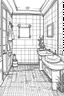 Placeholder: Outline art, house interior design, bathroom with toilet and shawer, no shading, no lines, cartoon style, --ar 9:11