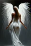 Placeholder: full body woman angel from back wings coming from her back, angel wearing long tunic hyper realistic