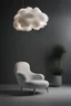 Placeholder: a soft chair that looks like a cloud on a gray background floating in the air with lighting